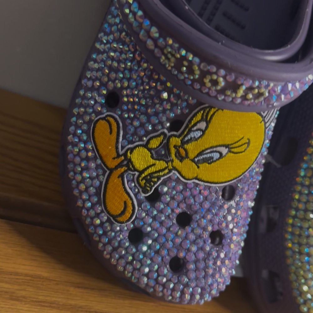 Kids Purple Glitter Clogs with Cartoon Character - Picture 3 of 6